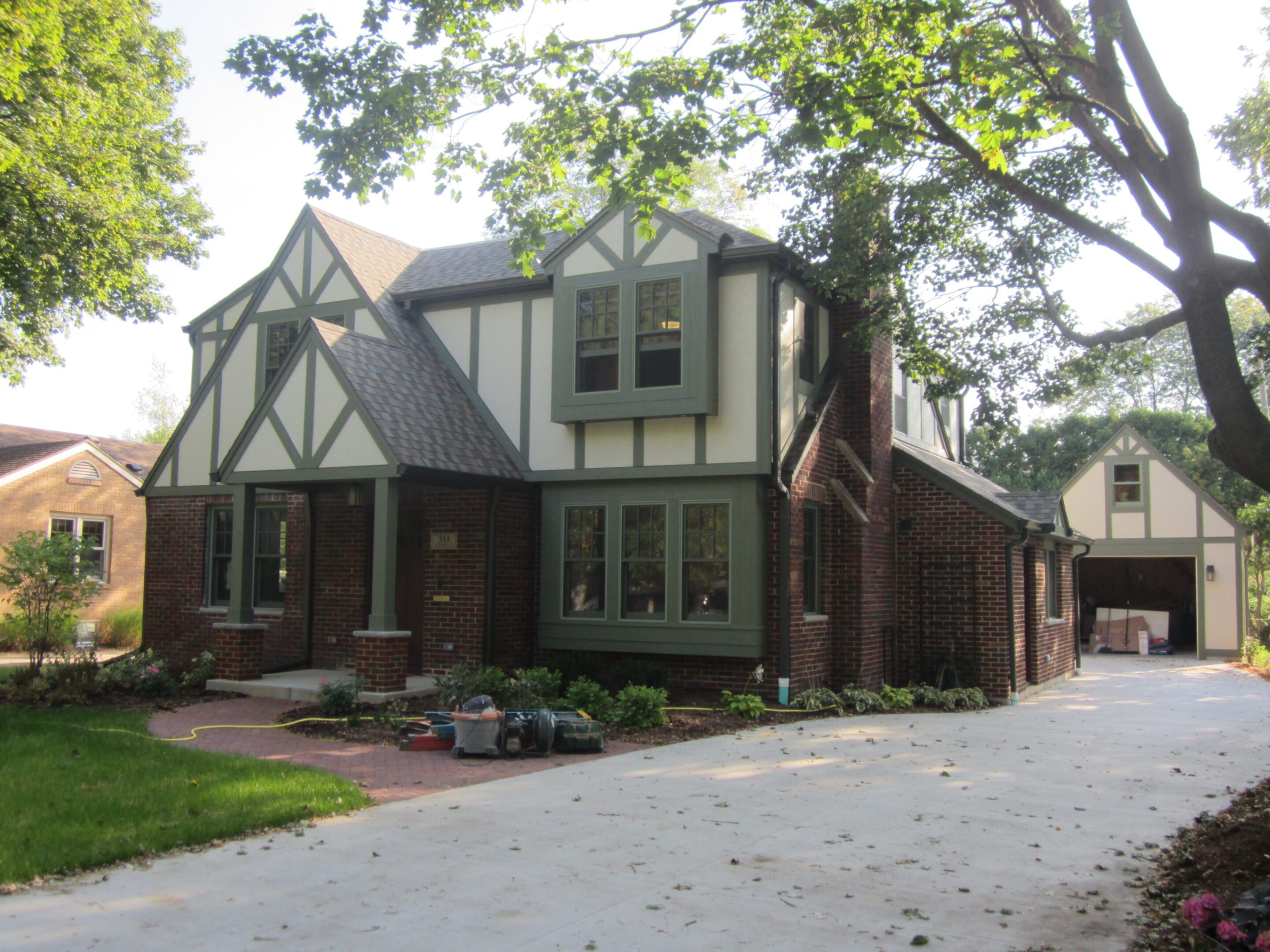 Classic architecture with green accents